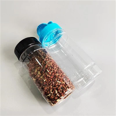 ডুয়াল ফ্ল্যাপার ক্যাপস 16oz সহ নীল প্লাস্টিকের মশলা ক্লিয়ার জার